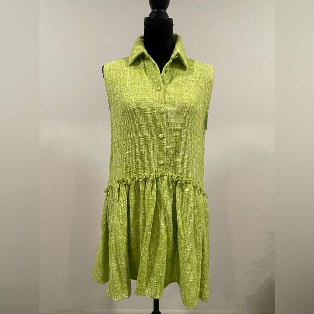 Zara Lime Green Tweed Mini Dress.